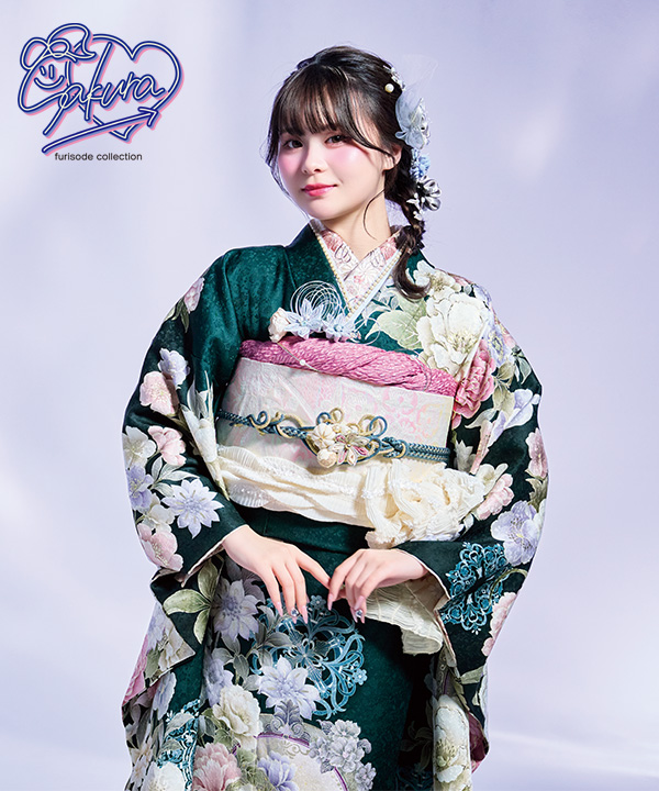 ブルーラメ生地 振り袖 さくら お仕立て 振り袖5点セット ブルーラメ