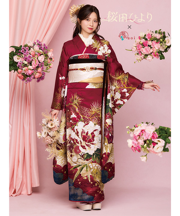 ブランド振袖レンタル｜桜田ひより×葵衣 aoi ワインレッド｜F0481｜L