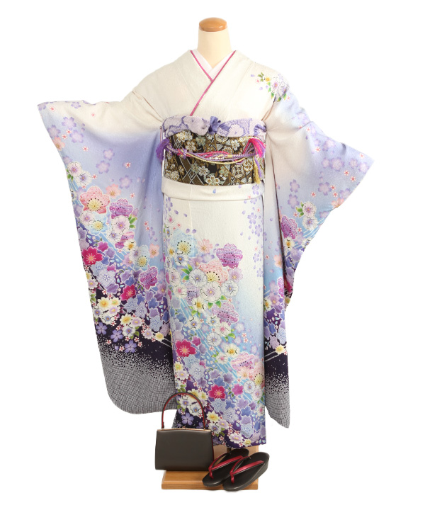 振袖レンタル｜白に色とりどりの桜