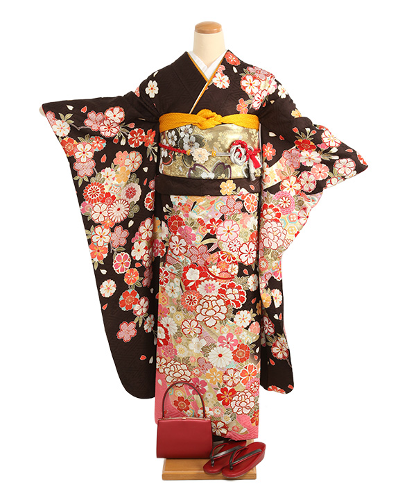 振袖レンタル｜茶に桜や牡丹