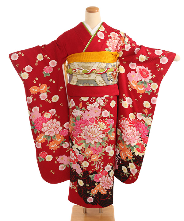 振袖レンタル｜赤に牡丹菊桜