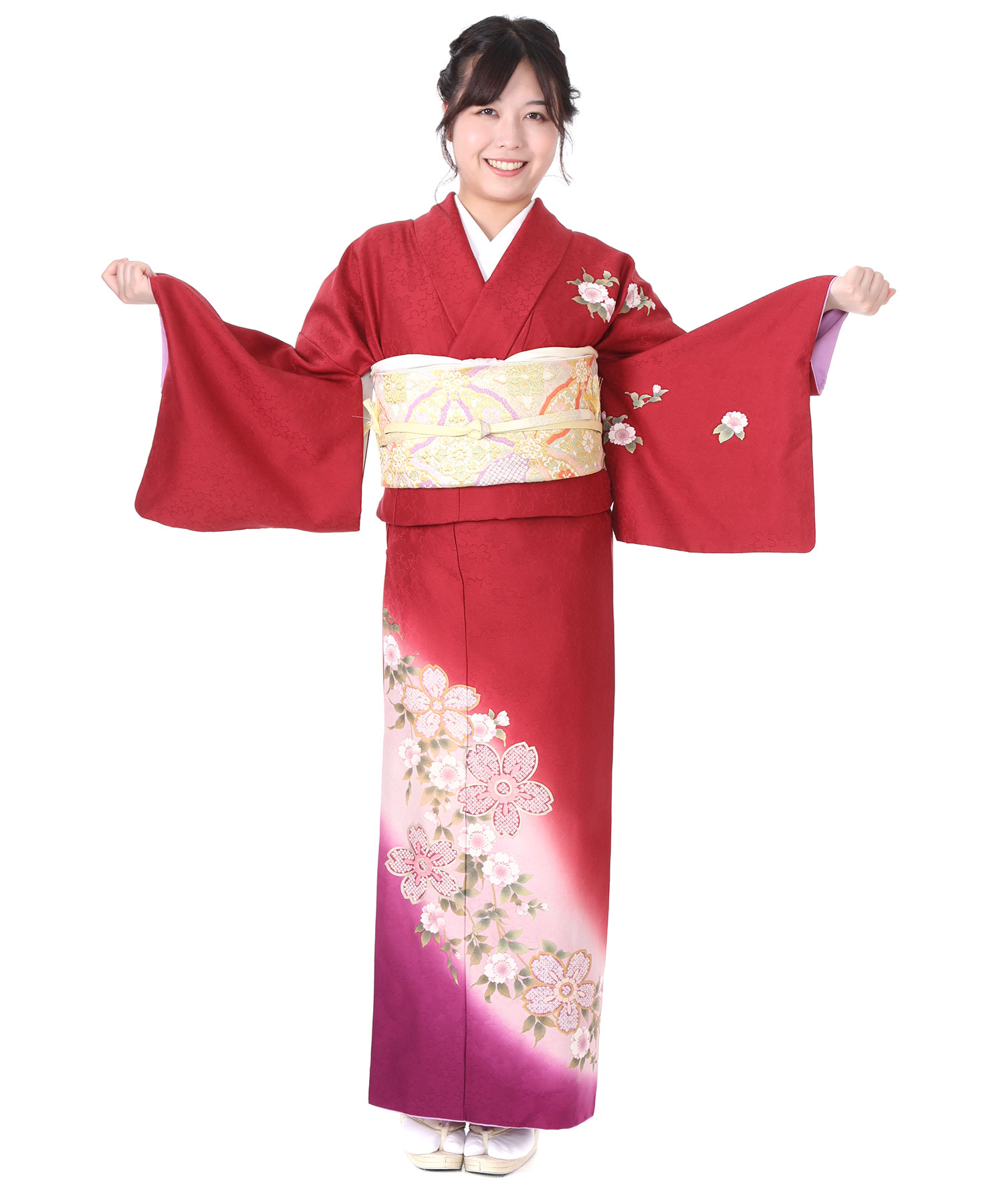 訪問着レンタル｜赤に桜｜H0006｜L｜宅配着物レンタル｜きものレンタリエ