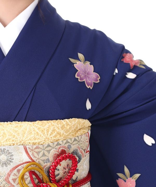 訪問着レンタル｜紺地に桜楓｜H0009｜L｜宅配着物レンタル｜きもの