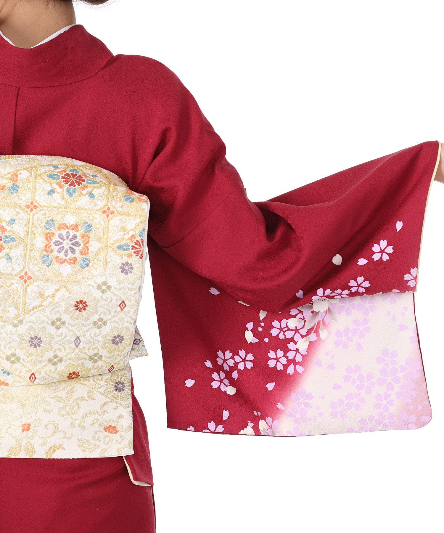 訪問着レンタル｜赤にグラデーション桜｜H0011｜L｜宅配着物