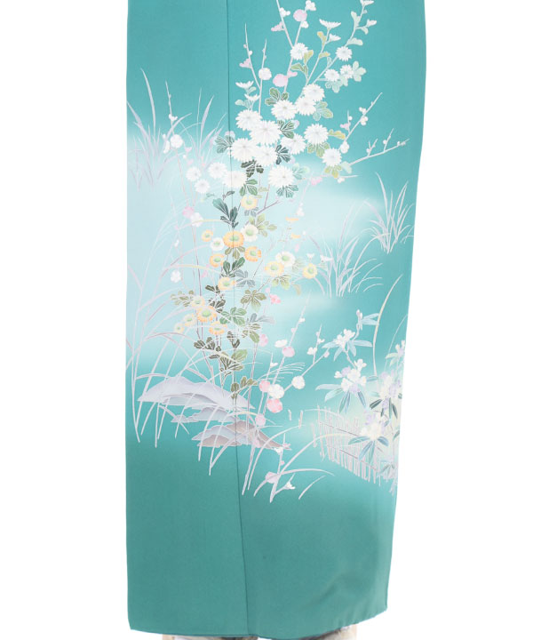 訪問着レンタル｜浅葱色に梅菊｜H0019｜L｜宅配着物レンタル