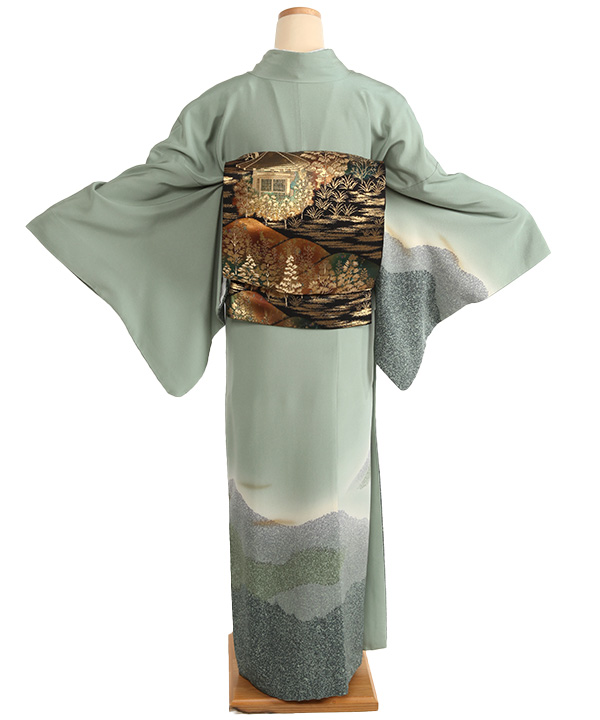 訪問着レンタル｜薄緑にたたき染め｜H0021｜L｜宅配着物レンタル