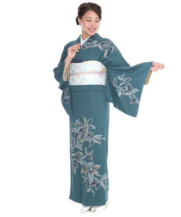 訪問着レンタル｜緑地に絞り南天｜H0025｜L｜宅配着物レンタル｜きもの