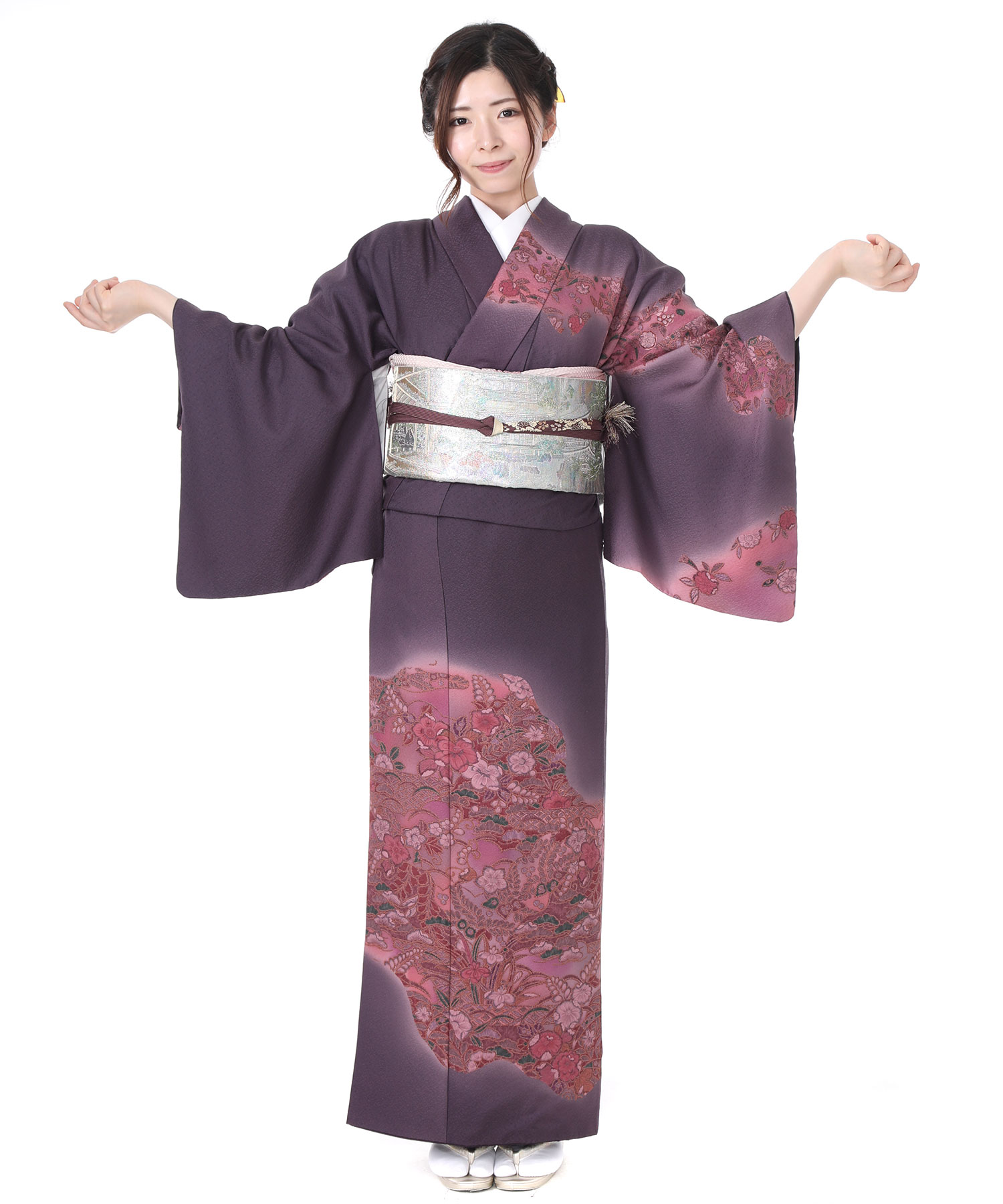 sale☆沢山の四季草花☆紺色☆まるで花壇のような総柄訪問着