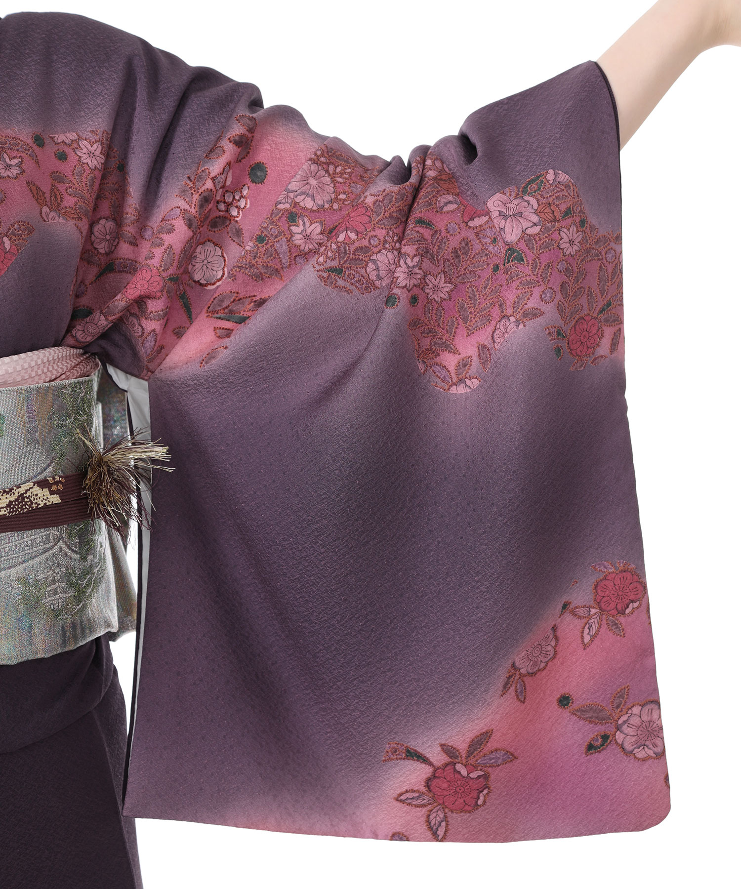 訪問着レンタル｜ダークパープルにぼかし四季草花｜H0035｜M｜宅配着物 