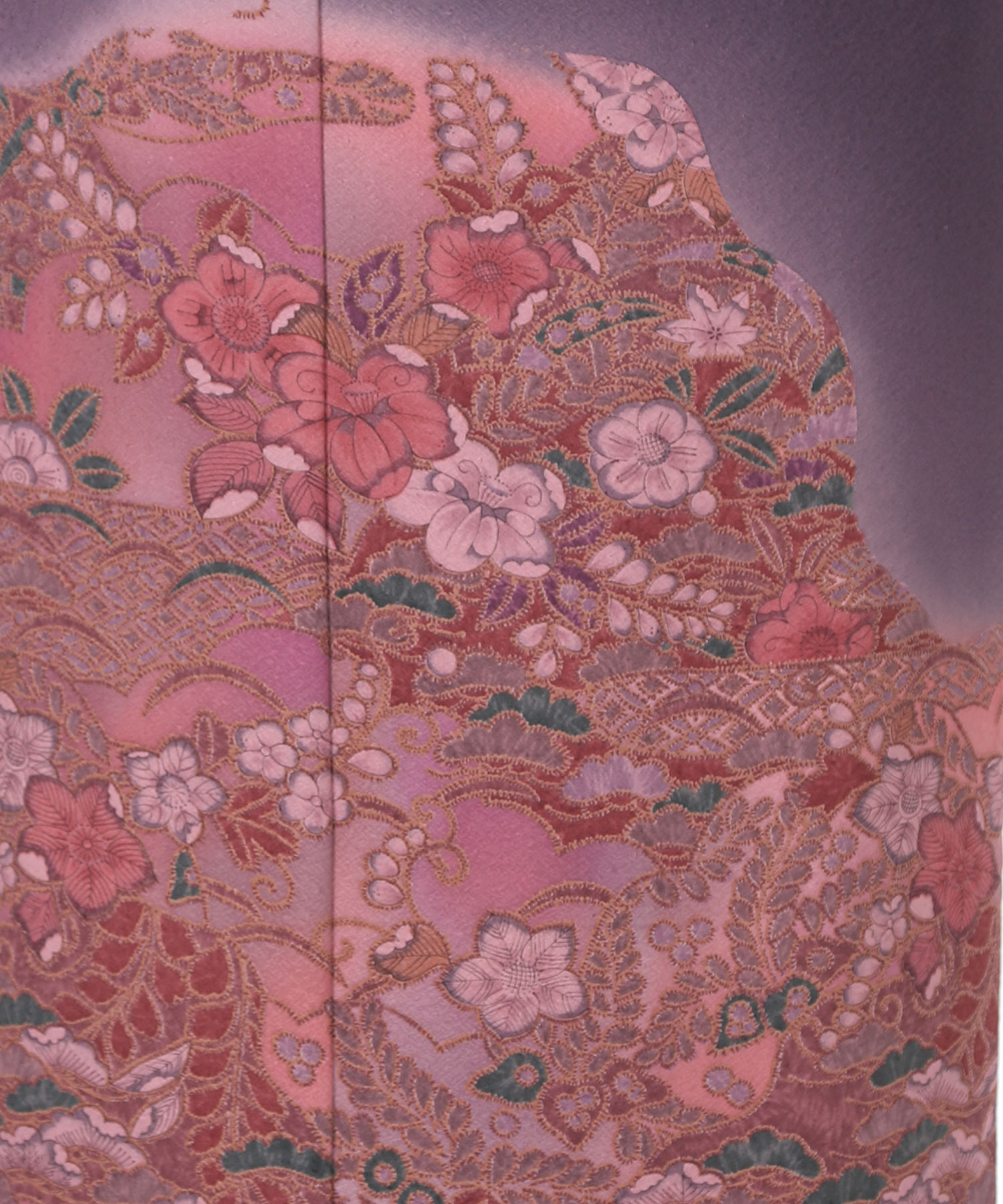 訪問着レンタル｜ダークパープルにぼかし四季草花｜H0035｜M｜宅配着物
