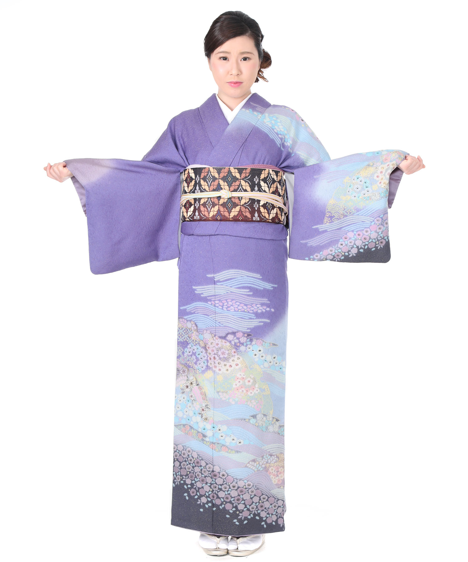 訪問着レンタル｜藤紫に梅と波文｜H0045｜S｜宅配着物レンタル｜きもの