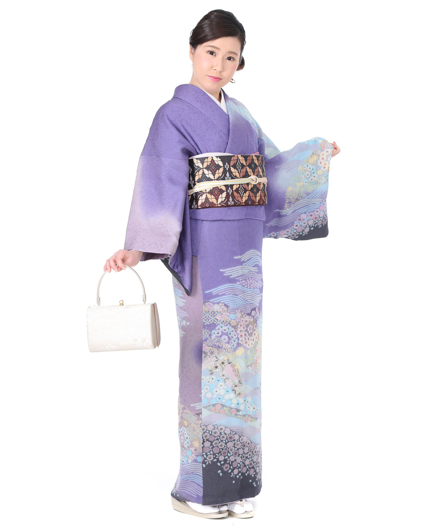 訪問着レンタル｜藤紫に梅と波文｜H0045｜S｜宅配着物レンタル｜きもの