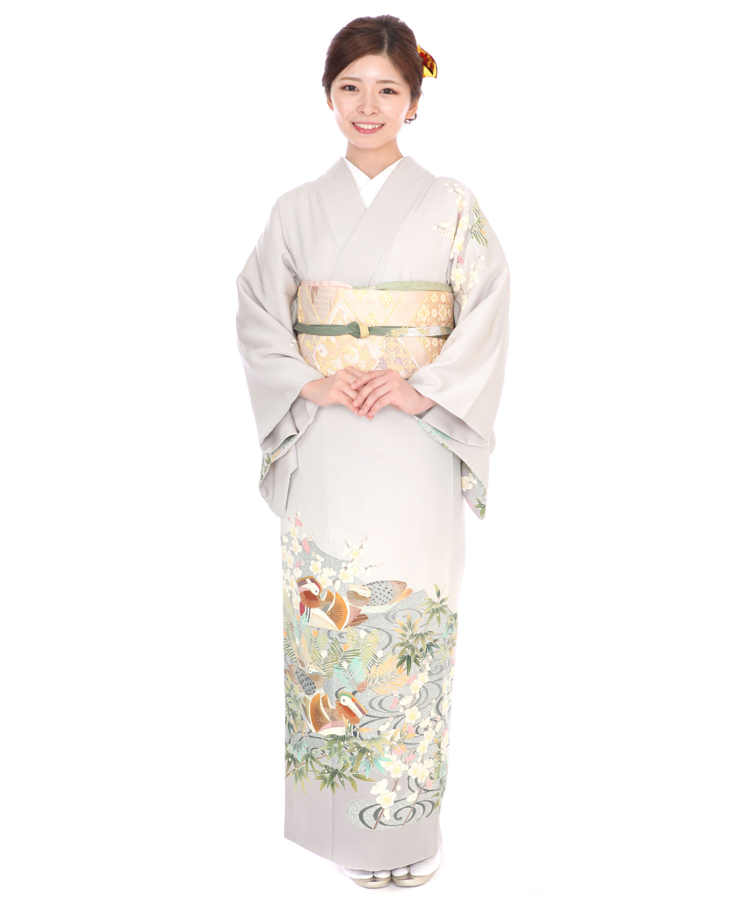 訪問着レンタル｜白花色に鴛鴦と流水