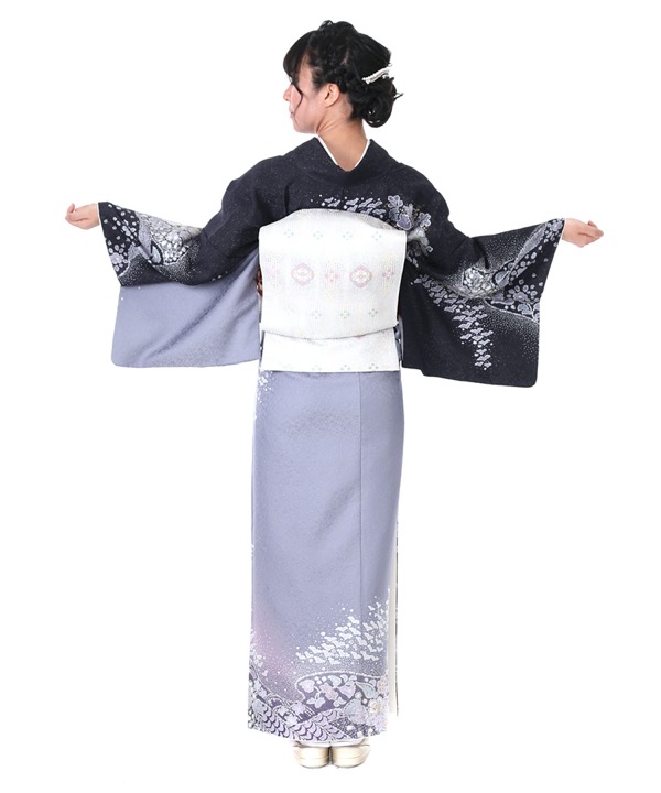 訪問着レンタル｜紺地にラメ 辻が花文様｜H0125｜L｜宅配着物
