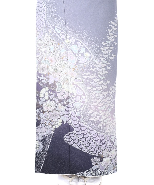 訪問着レンタル｜紺地にラメ 辻が花文様｜H0125｜L｜宅配着物レンタル