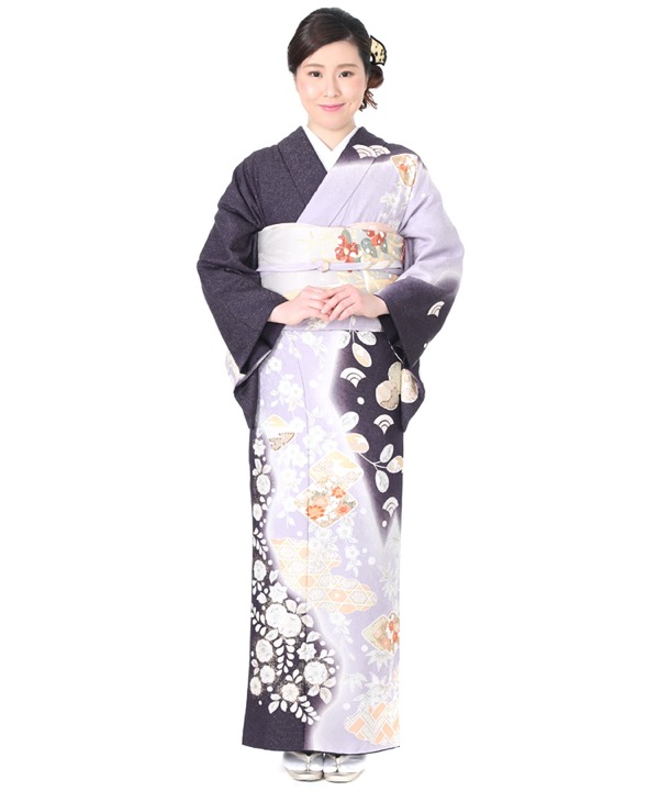 訪問着レンタル｜紫に雲取り七宝雪輪
