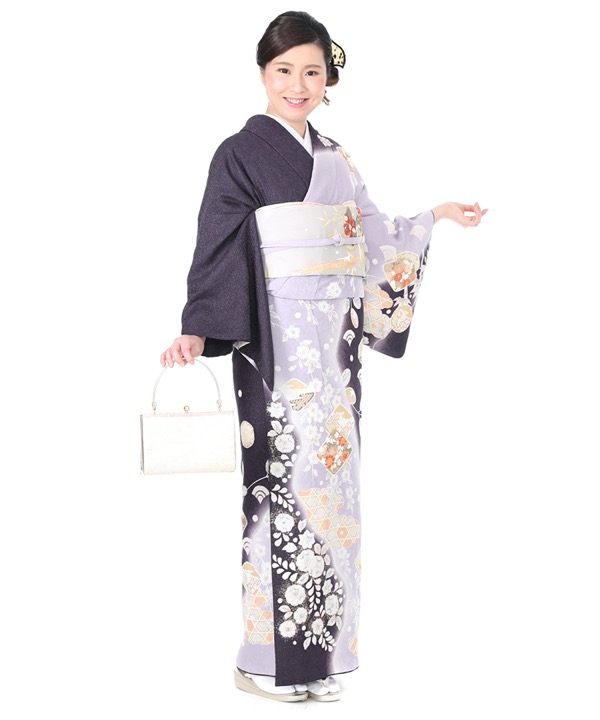 訪問着レンタル｜紫に雲取り七宝雪輪｜H0145｜M｜宅配着物レンタル