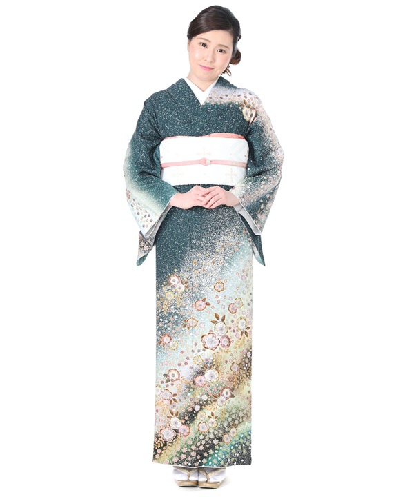 訪問着レンタル｜緑地に辻が花