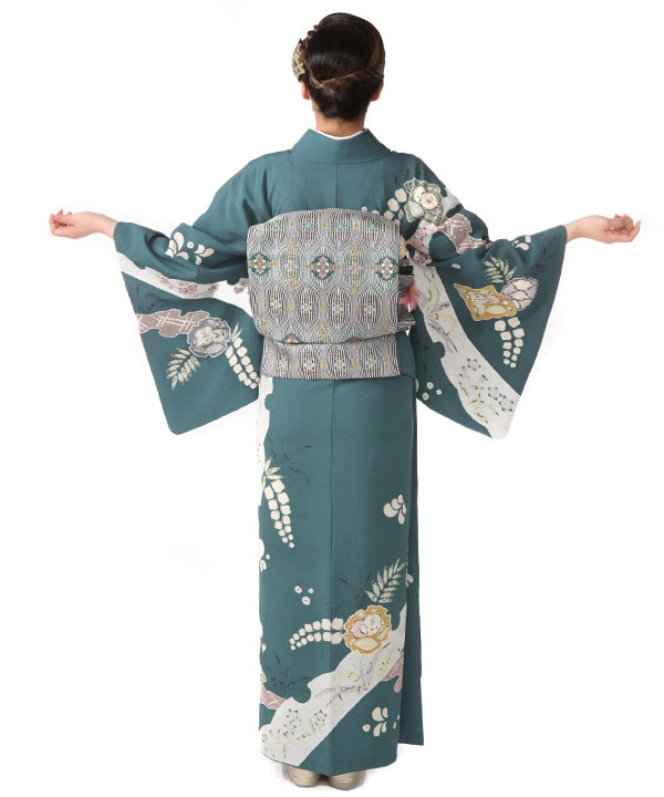訪問着レンタル｜御召茶に雪輪取り辻が花｜H0153｜L｜宅配着物