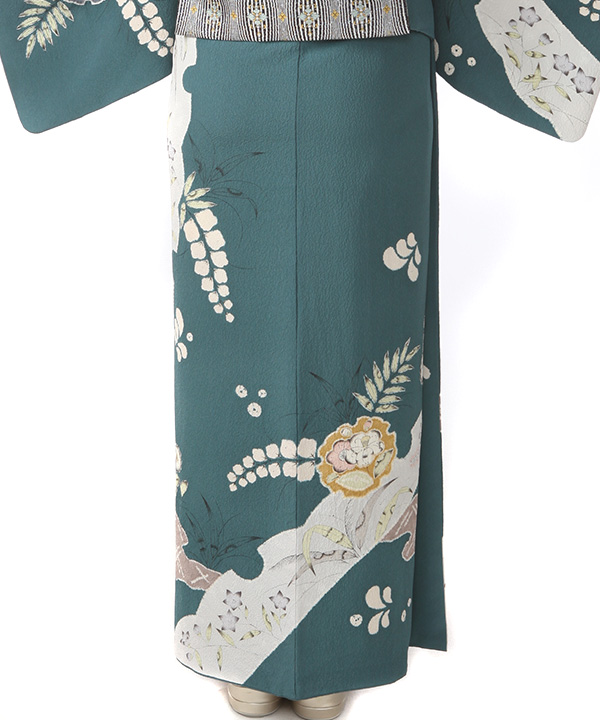 訪問着レンタル｜御召茶に雪輪取り辻が花｜H0153｜L｜宅配着物レンタル