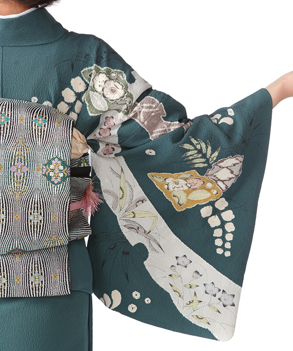 訪問着レンタル｜御召茶に雪輪取り辻が花｜H0153｜L｜宅配着物レンタル