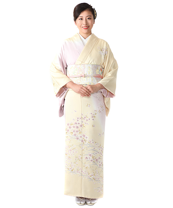 訪問着レンタル｜薄黄色に小桜