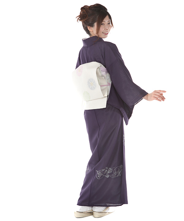 シンプルデザイン 地模様 葡萄茶色 正絹 薄物 夏用 絽 紗 色無地