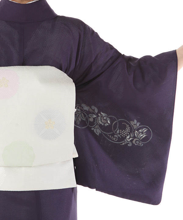 絽 付下レンタル（夏用）深紫に葡萄唐草｜H0209｜M｜宅配着物レンタル