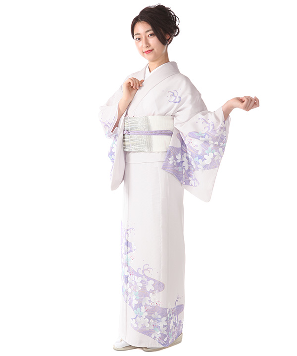 絽 訪問着レンタル（夏用）｜白鼠に萩｜H0214｜M｜宅配着物レンタル