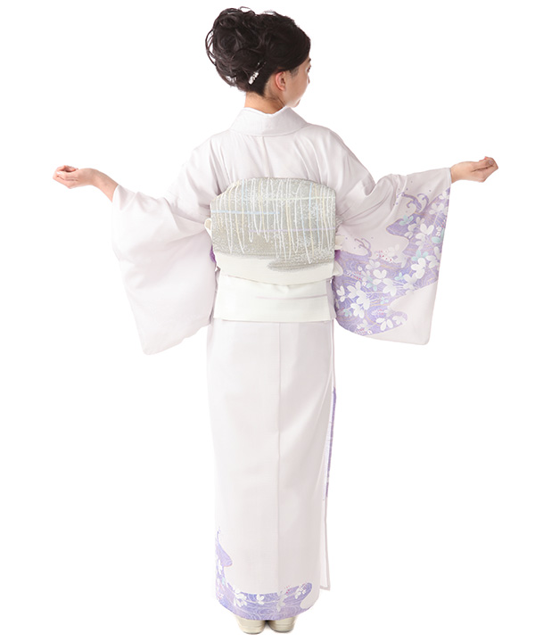 絽　未使用品　訪問着　夏用　萩模様暈し　(カ) スモールサイズ 絽 訪問着レンタル（夏用）｜白鼠に萩｜H0214｜M｜宅配着物レンタル