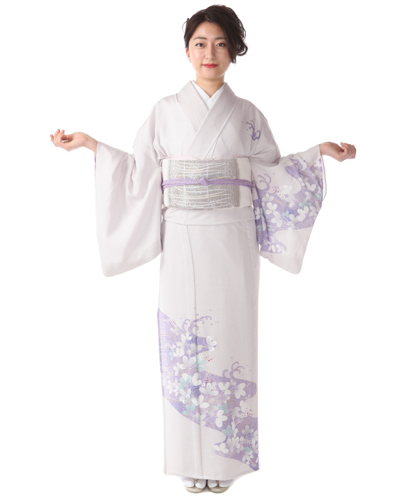 絽　未使用品　訪問着　夏用　萩模様暈し　(カ) スモールサイズ 絽 訪問着レンタル（夏用）｜白鼠に萩｜H0214｜M｜宅配着物レンタル