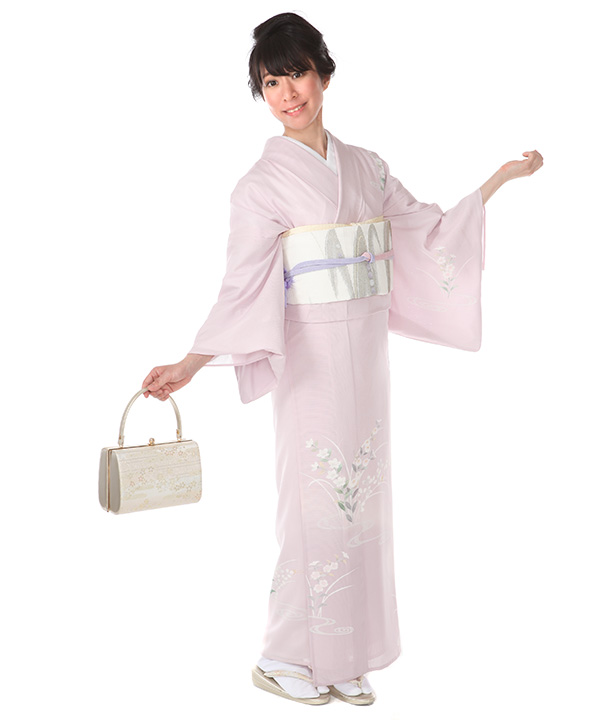 洗える夏着物(絽・付け下げ訪問着) Lフリーサイズ 紺色地に桜柄