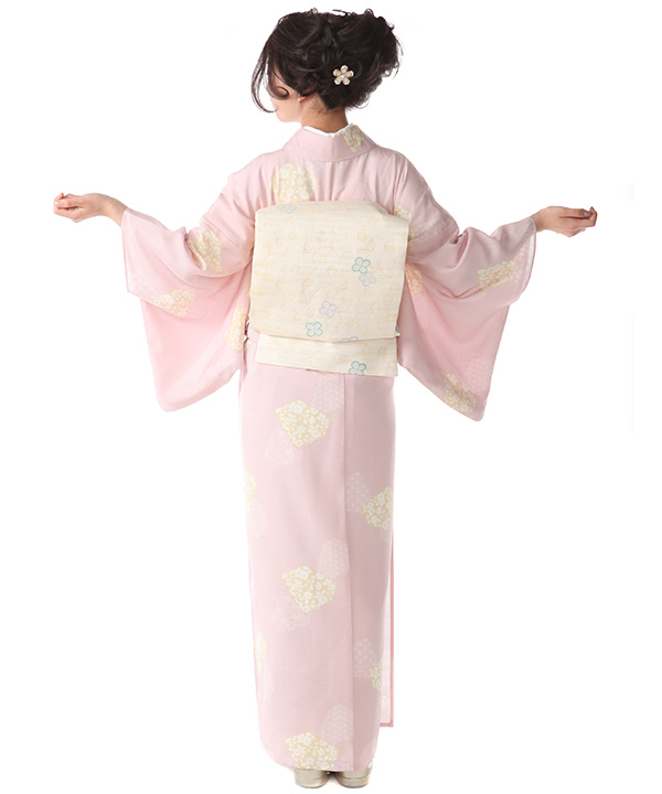 小花が可愛いピンクの小紋 絽 付下小紋レンタル（夏用）｜ピンク色紙｜H0218｜M｜宅配着物