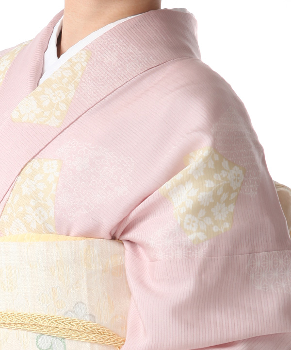小花が可愛いピンクの小紋 絽 付下小紋レンタル（夏用）｜ピンク色紙｜H0218｜M｜宅配着物