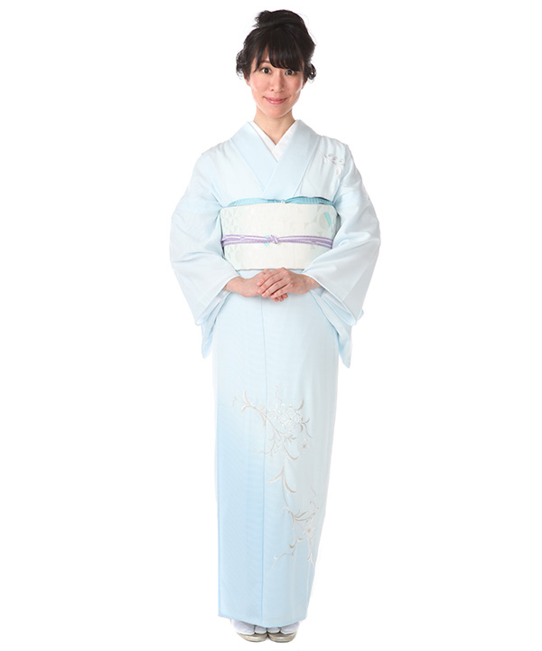 5k862 着物　正絹　夏物　薄物　絽　白　青　赤　花柄　和装 薄物（夏物） - 銀座きもの青木｜長く大切に着続けて頂きたい
