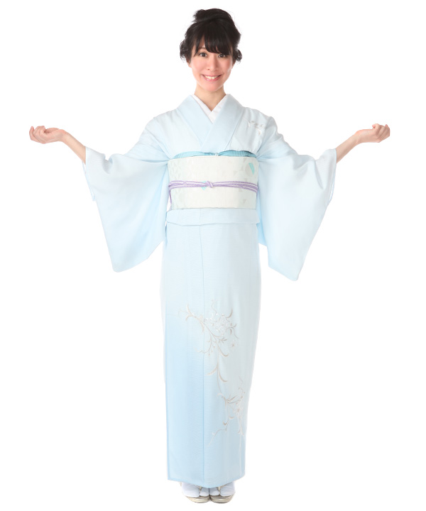 夏着物　絽紗　正絹　小紋　付け下げ　フルセット　単衣　青紺　青海波　F前 夏物 付下げ 薄物 単衣 着物 紋紗 ネイビー 濃紺 ぼかし 箔