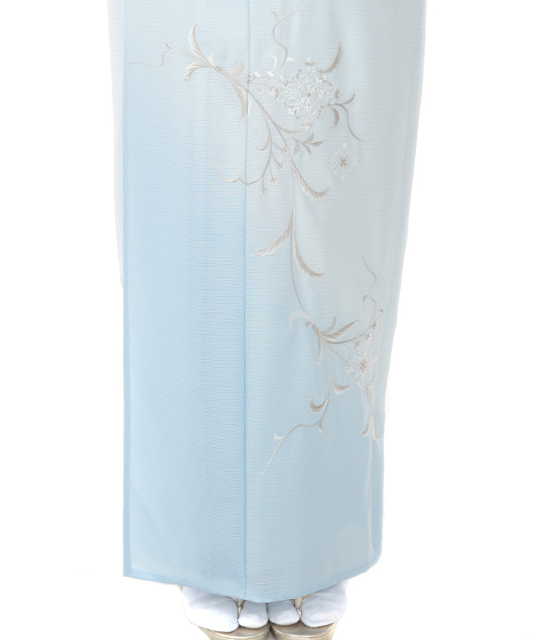 値下げ～夏の付下げ小紋・秋草ブルー・正絹絽・7号・美品 M‐22 値下げ