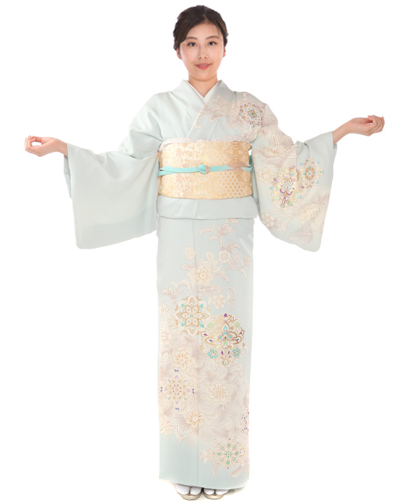 訪問着レンタル｜薄白藍に唐花文｜H0234｜L｜宅配着物レンタル｜きもの