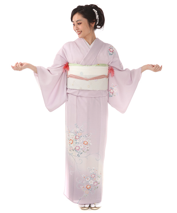 値下⚫️春夏秋！絽、薄もの着物に。ゴ-ルド軽量袋帯　芯なし　　帯締め二本付き 絽 付下レンタル（夏用）｜淡紅藤に鉄線｜H0323｜S｜宅配着物