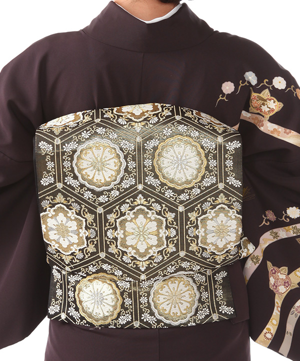 訪問着｜茶色に橘｜H0335｜L｜宅配着物レンタル｜きものレンタリエ