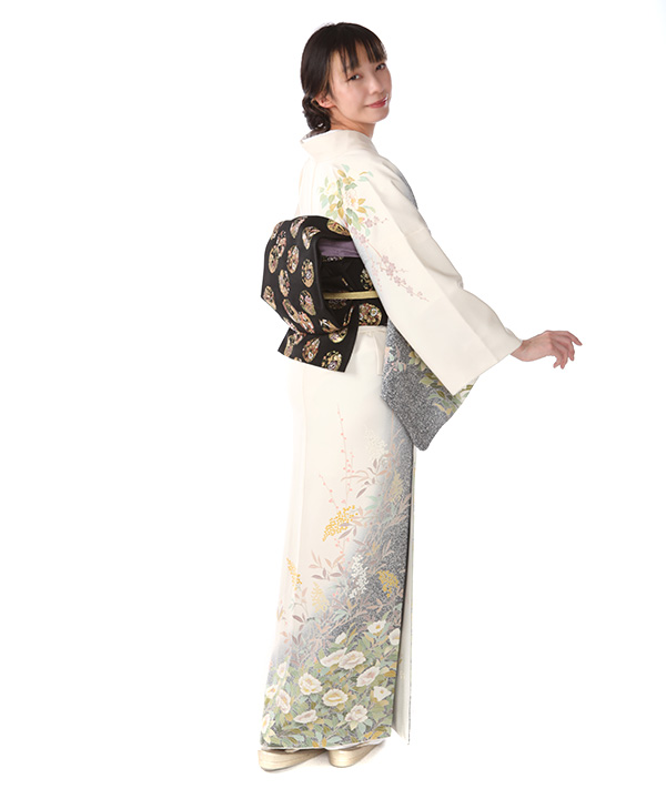 訪問着レンタル|白に梅椿|H0338|L|宅配着物レンタル|きもの 訪問着レンタル|白に梅椿|H0338|L|宅配着物レンタル|きもの
