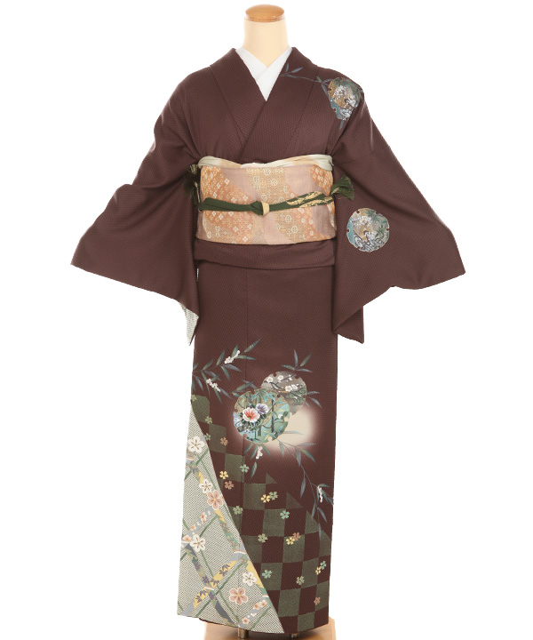 訪問着レンタル｜濃茶に雪輪 ふくれ織｜H0356｜L｜宅配着物レンタル