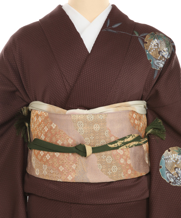 訪問着レンタル｜濃茶に雪輪 ふくれ織｜H0356｜L｜宅配着物レンタル  