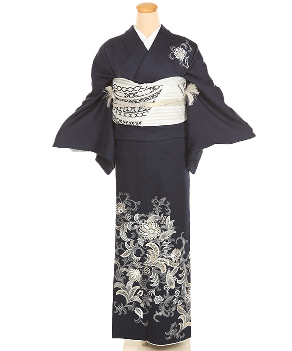 訪問着レンタル｜紺に更紗｜H5008｜L｜宅配着物レンタル｜きもの