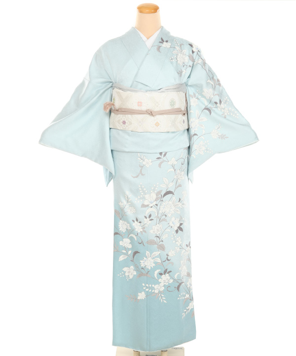 訪問着レンタル｜水色に更紗｜H5013｜M｜宅配着物レンタル｜きもの