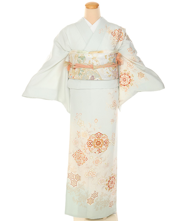 訪問着レンタル｜薄水色に唐花｜H5014｜L｜宅配着物レンタル｜きもの