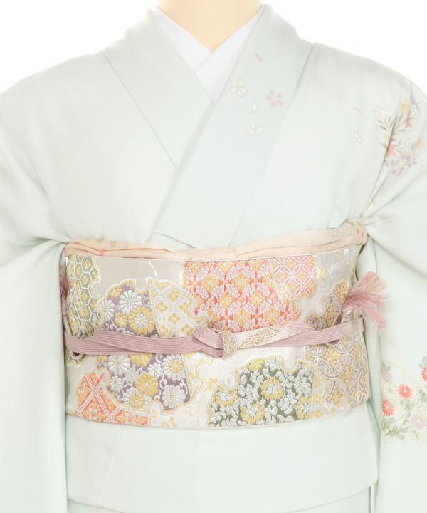 訪問着レンタル｜水色に四季草花｜H5017｜M｜宅配着物レンタル｜きもの
