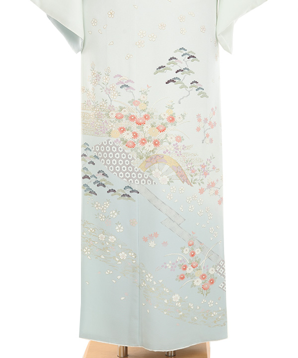 訪問着レンタル｜水色に四季草花｜H5017｜M｜宅配着物レンタル｜きもの