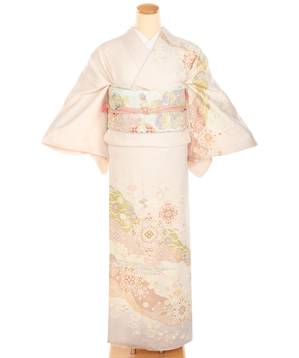 訪問着レンタル｜薄ピンクに雲取り華紋｜H5030｜M｜宅配着物レンタル 
