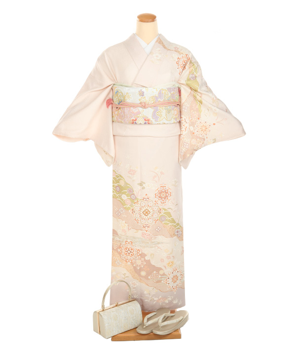 訪問着レンタル｜薄ピンクに雲取り華紋｜H5030｜M｜宅配着物レンタル